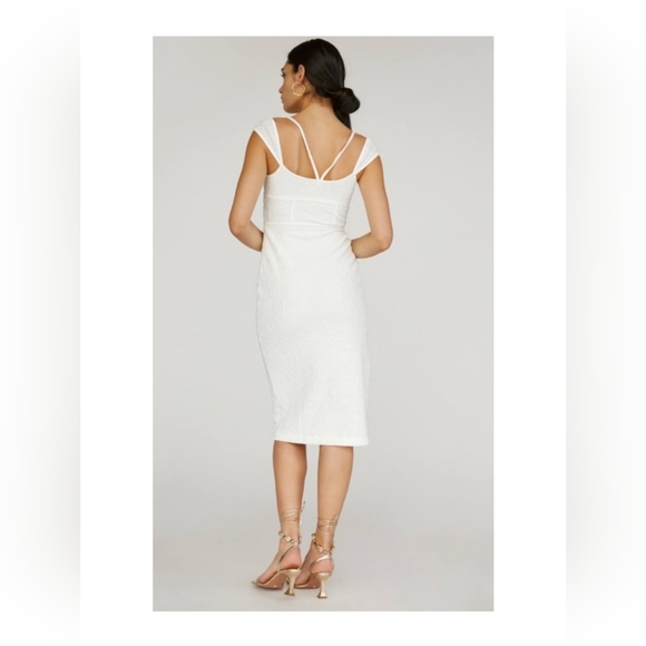 Anthropologie Women's Sz.XL Textured Knit Midi Dress White Cotton blend Bodycon - Picture 2 of 16